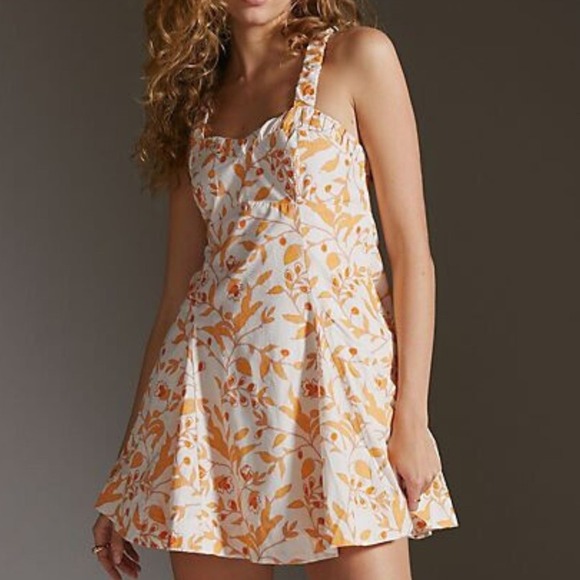Anthropologie Dresses & Skirts - Maeve Dress Women Extra Small Orange Floral Cotton Smocked Back Strappy Halter